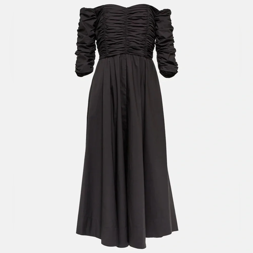 DOROTHEE SCHUMACHER poplin power midi off the shoulder dress in black